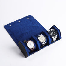 Load image into Gallery viewer, Hexagon watch roll v2 - Black Leather with blue interior