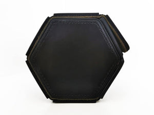 Hexagon watch roll - Black Italian Leather with Olive Green interior