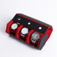 Load image into Gallery viewer, Hexagon watch roll v2 - Black Leather with red interior