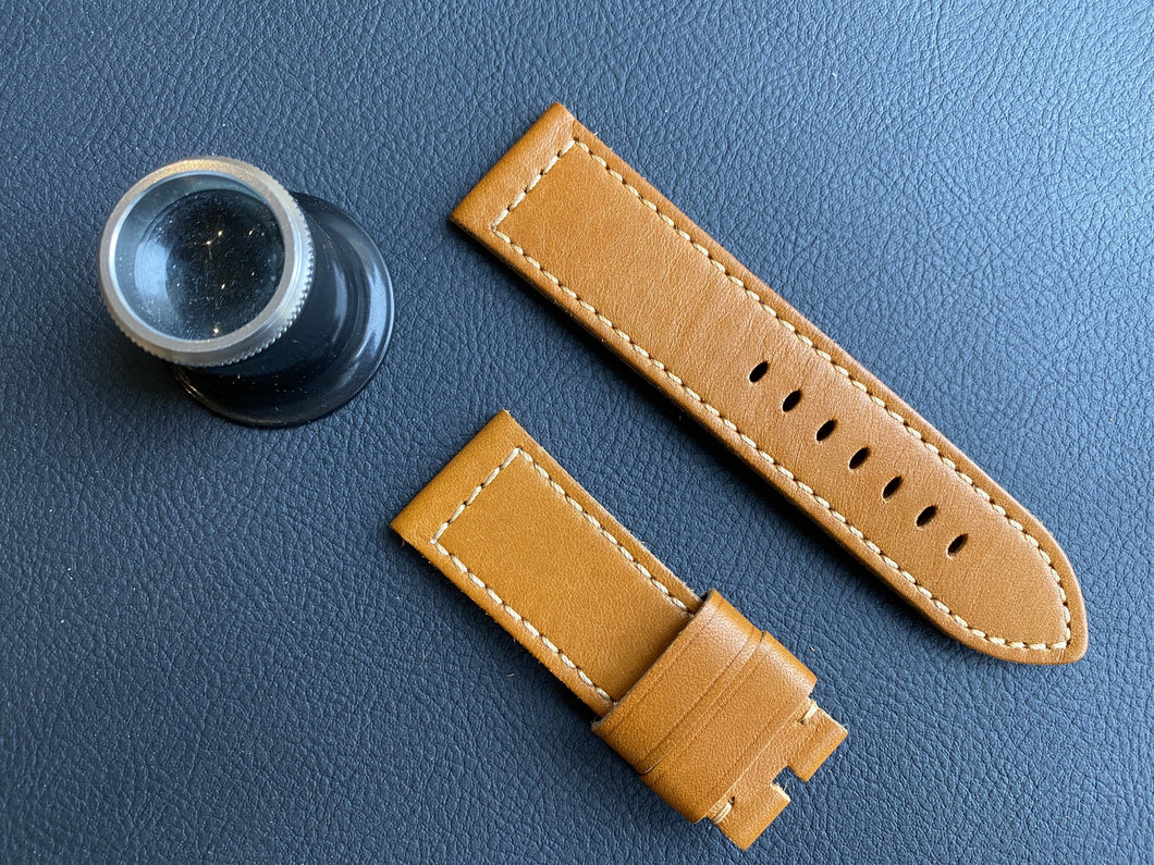 Panerai Orange leather with white stitching strap in 26/24 mm