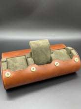 Load image into Gallery viewer, Watch Roll Slide System Storage - Tanned Brown leather Olive interior - 3 slots