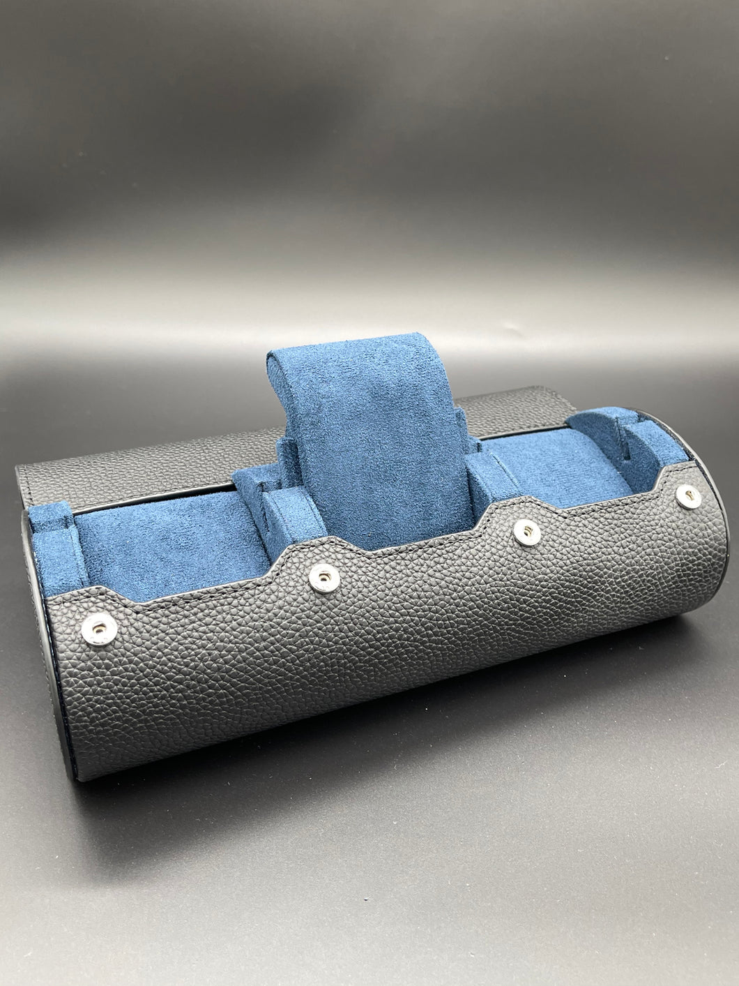Watch Roll Slide System Storage - Black Togo leather blue interior - 3 slots