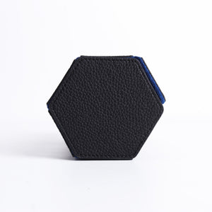Boite à montre Hexagon v2 - Cuir noir avec intérieur en microfibre bleu