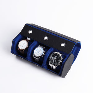Hexagon watch roll v2 - Black Leather with blue interior