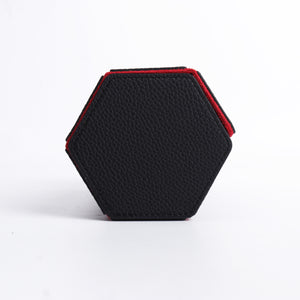 Boite à montre Hexagon v2 - Cuir noir avec intérieur en microfibre rouge