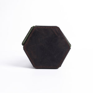 Boite à montre Hexagon v2 - Cuir Crazy Horse marron avec intérieur en microfibre vert